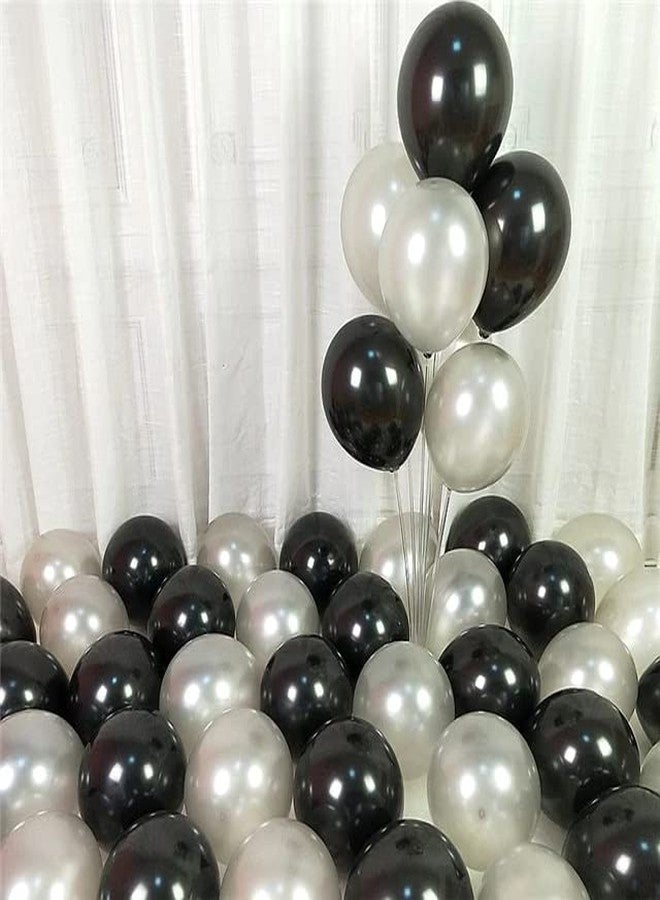 Flyloons Black Silver Balloons Pack of 50 for birthday decoration items also suitable for Anniversary, Wedding, Celebration, Party - Image 1